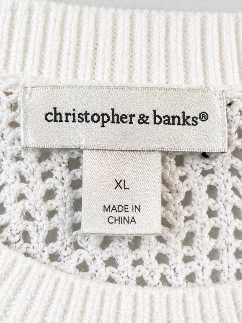 Christopher & Banks White Open-Knit Crew Sweater - Picture 3 of 3